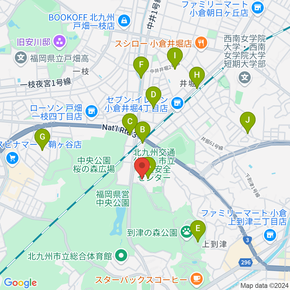 北九州パレス周辺のファミレス・ファーストフード一覧地図