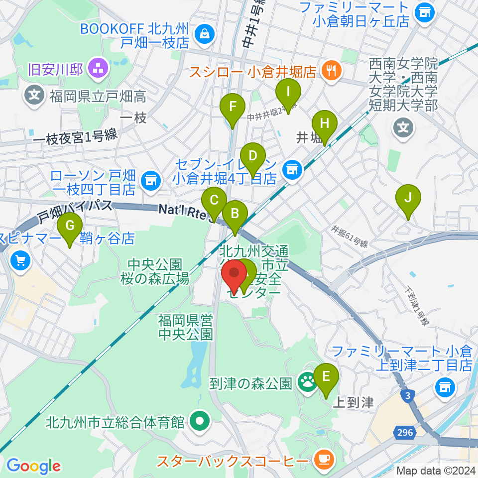 北九州パレス周辺のファミレス・ファーストフード一覧地図