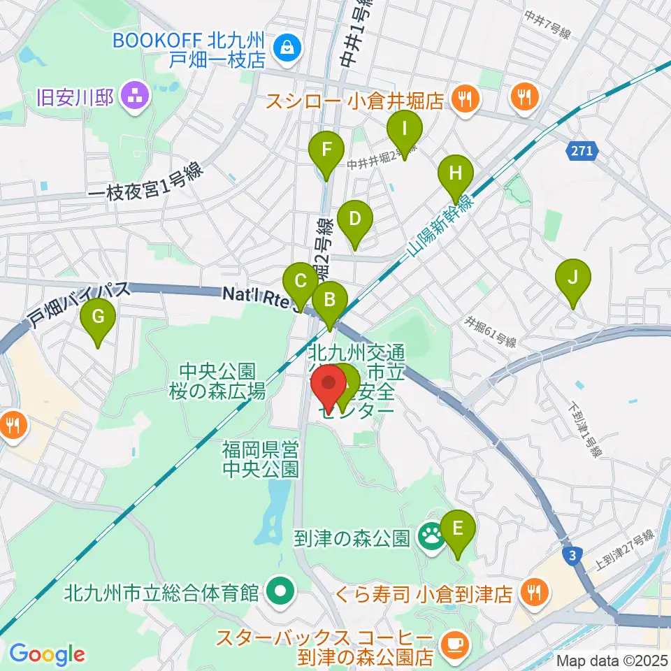 北九州パレス周辺のファミレス・ファーストフード一覧地図