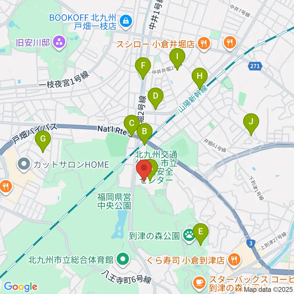北九州パレス周辺のファミレス・ファーストフード一覧地図