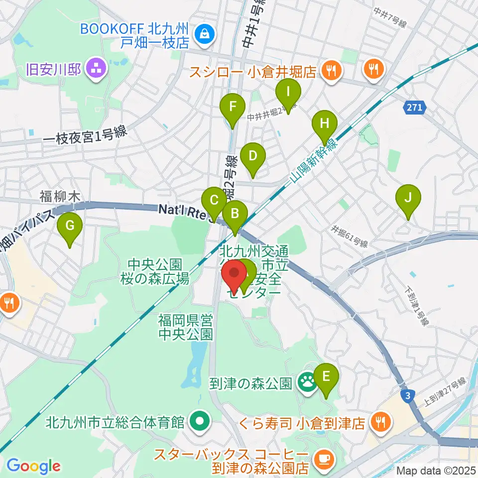 北九州パレス周辺のファミレス・ファーストフード一覧地図