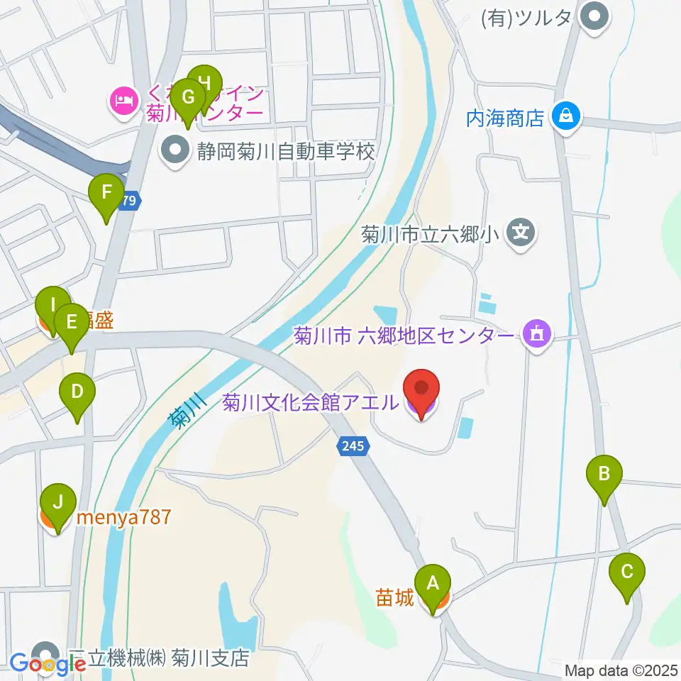 菊川文化会館アエル周辺のファミレス・ファーストフード一覧地図