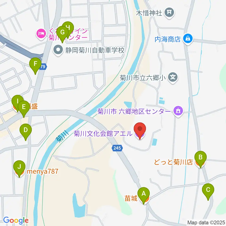 菊川文化会館アエル周辺のファミレス・ファーストフード一覧地図