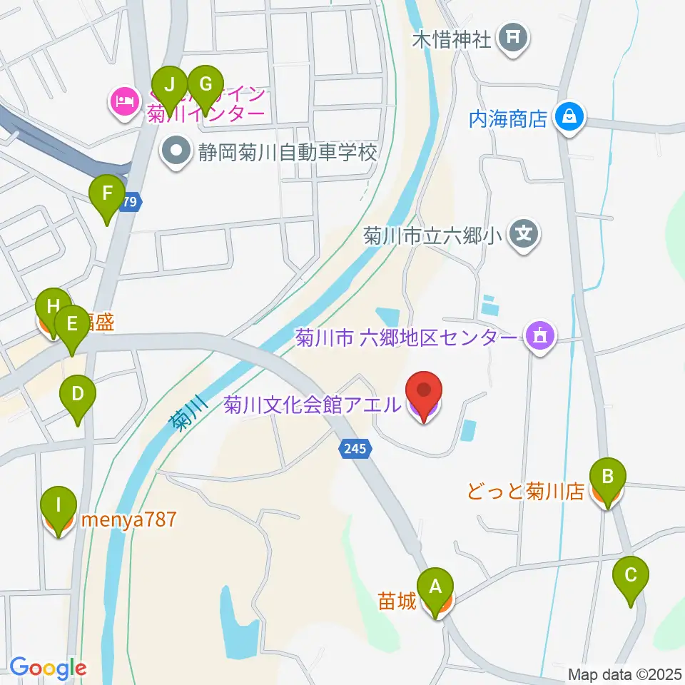 菊川文化会館アエル周辺のファミレス・ファーストフード一覧地図