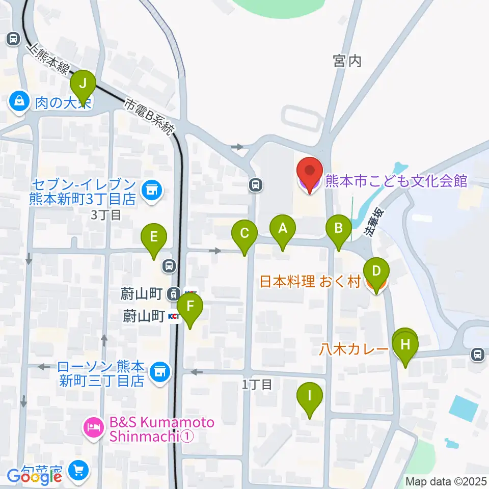 熊本市子ども文化会館周辺のファミレス・ファーストフード一覧地図