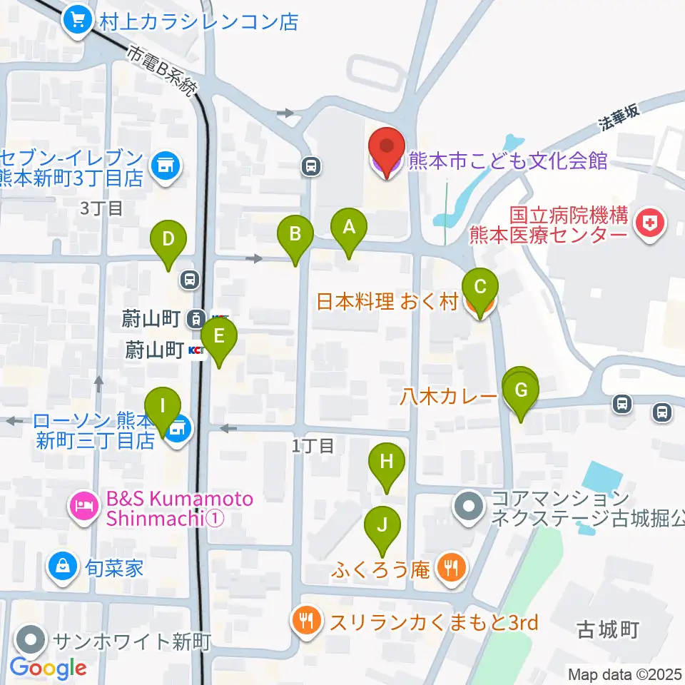 熊本市子ども文化会館周辺のファミレス・ファーストフード一覧地図