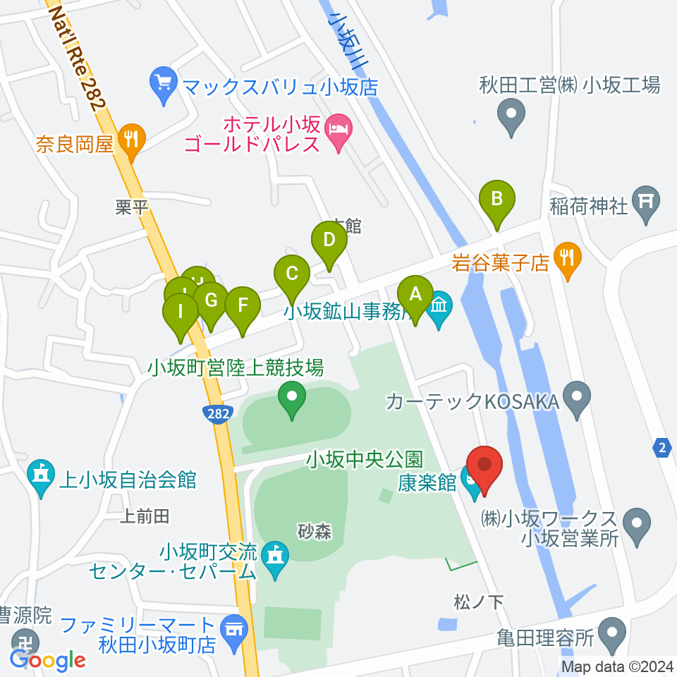 康楽館周辺のファミレス・ファーストフード一覧地図