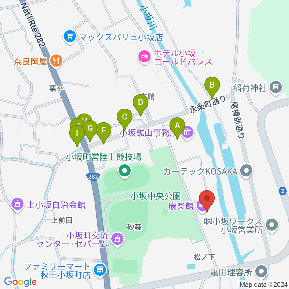 康楽館周辺のファミレス・ファーストフード一覧地図