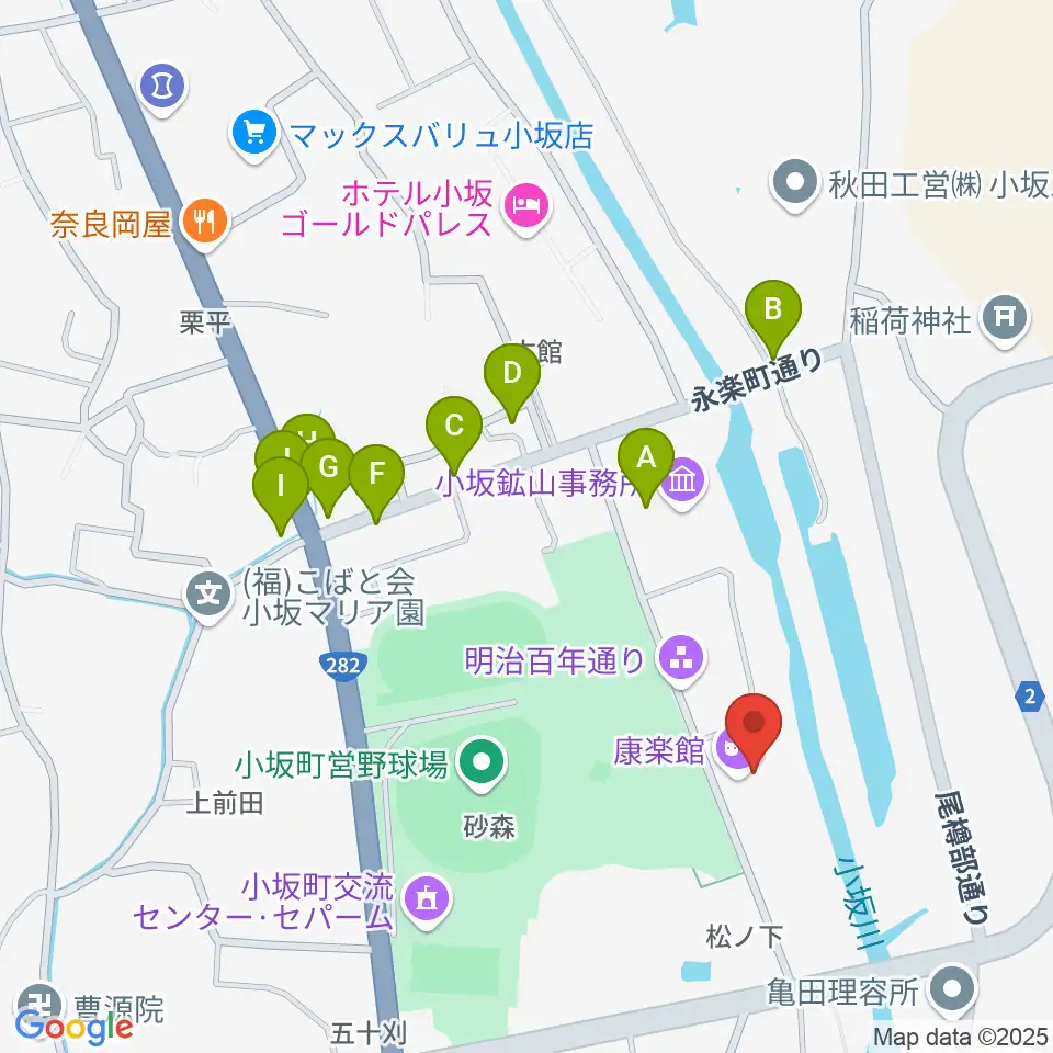 康楽館周辺のファミレス・ファーストフード一覧地図