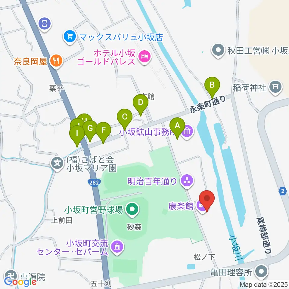 康楽館周辺のファミレス・ファーストフード一覧地図