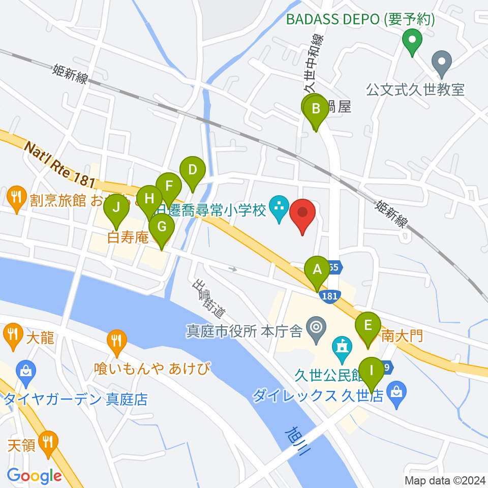 久世エスパスホール周辺のファミレス・ファーストフード一覧地図