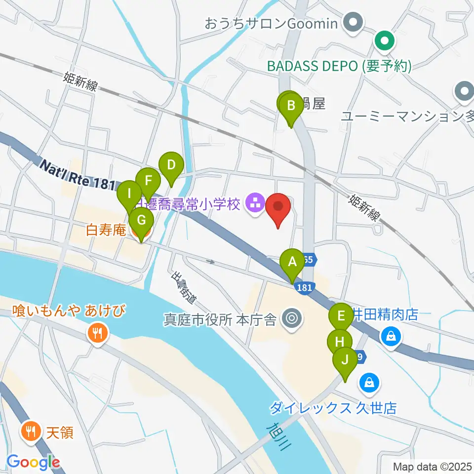 久世エスパスホール周辺のファミレス・ファーストフード一覧地図