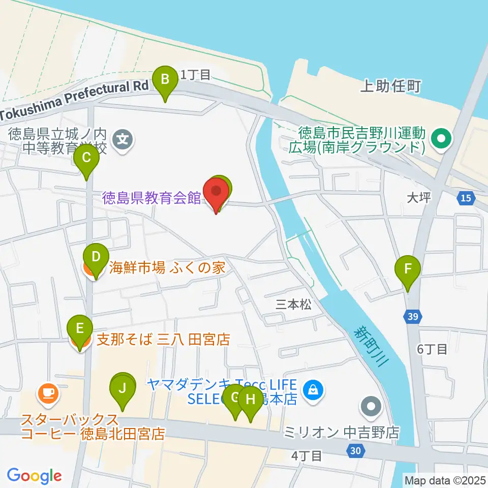 徳島県教育会館周辺のファミレス・ファーストフード一覧地図
