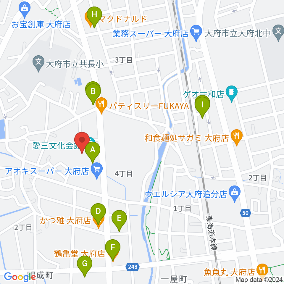 愛三文化会館周辺のファミレス・ファーストフード一覧地図