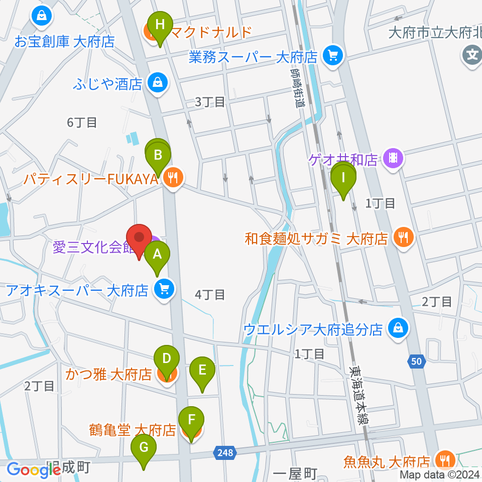 愛三文化会館周辺のファミレス・ファーストフード一覧地図