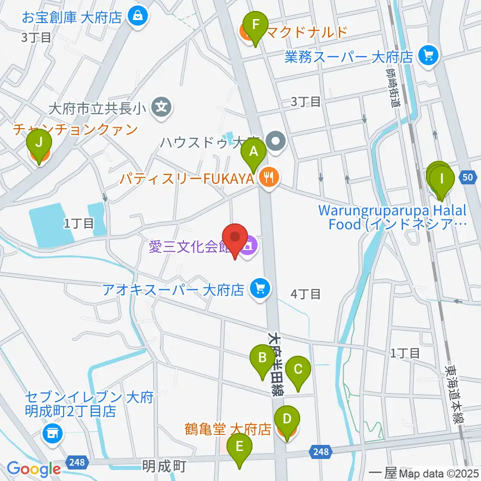 愛三文化会館周辺のファミレス・ファーストフード一覧地図
