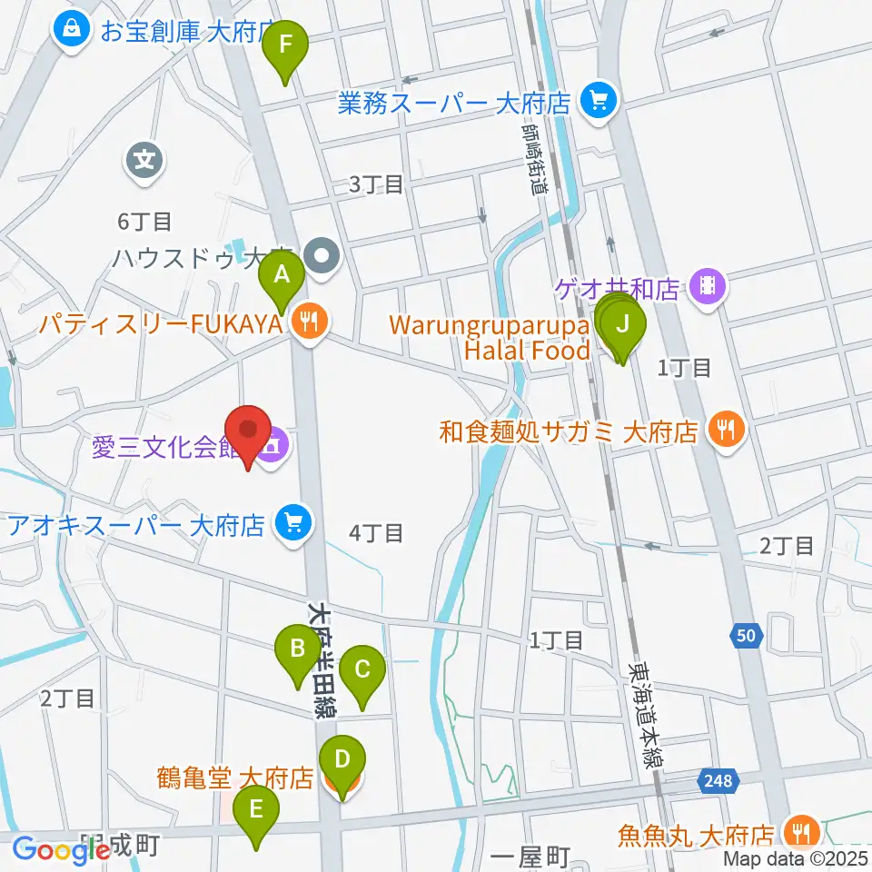 愛三文化会館周辺のファミレス・ファーストフード一覧地図
