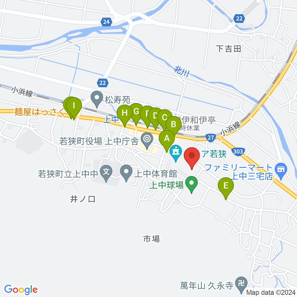 パレア若狭周辺のファミレス・ファーストフード一覧地図