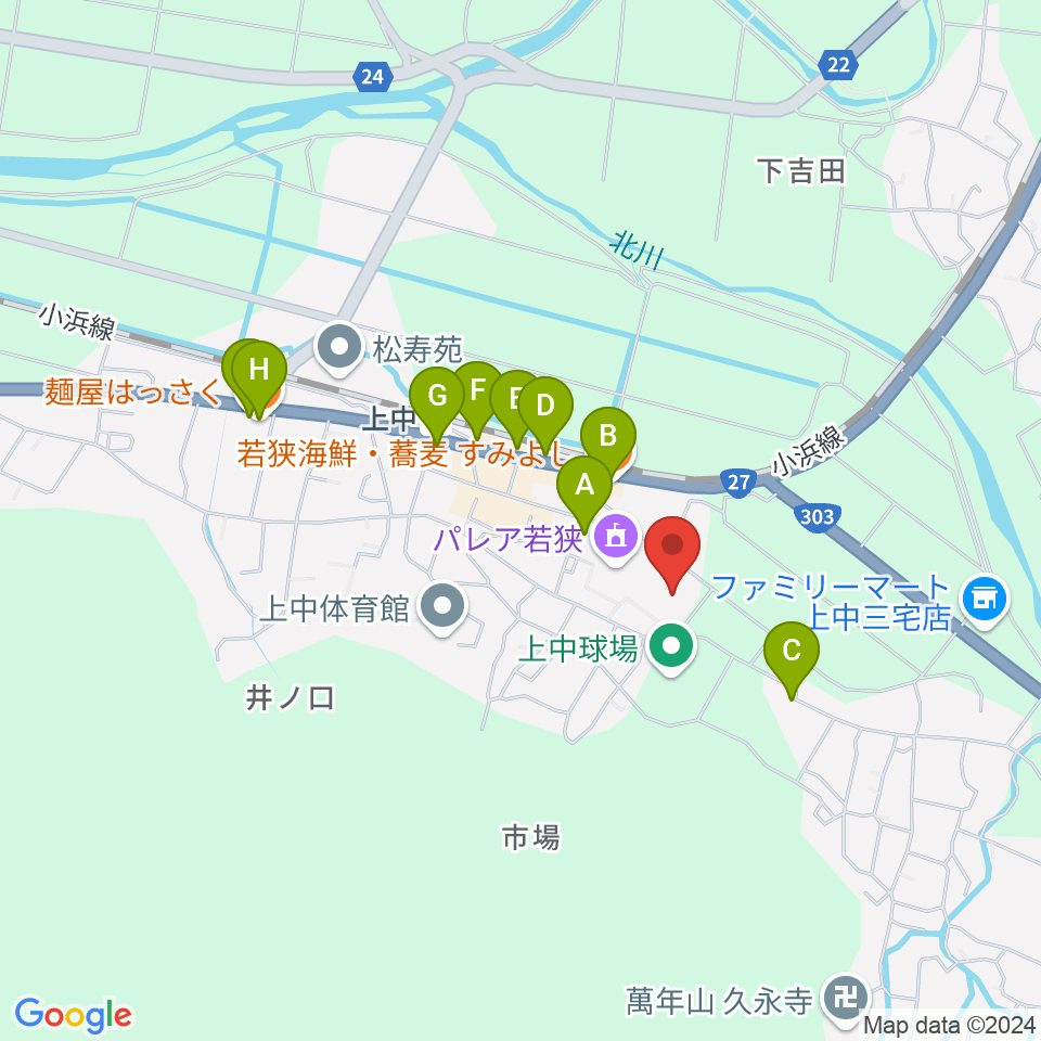 パレア若狭周辺のファミレス・ファーストフード一覧地図