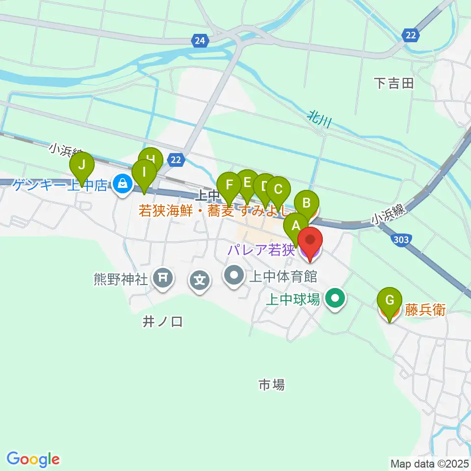 パレア若狭周辺のファミレス・ファーストフード一覧地図