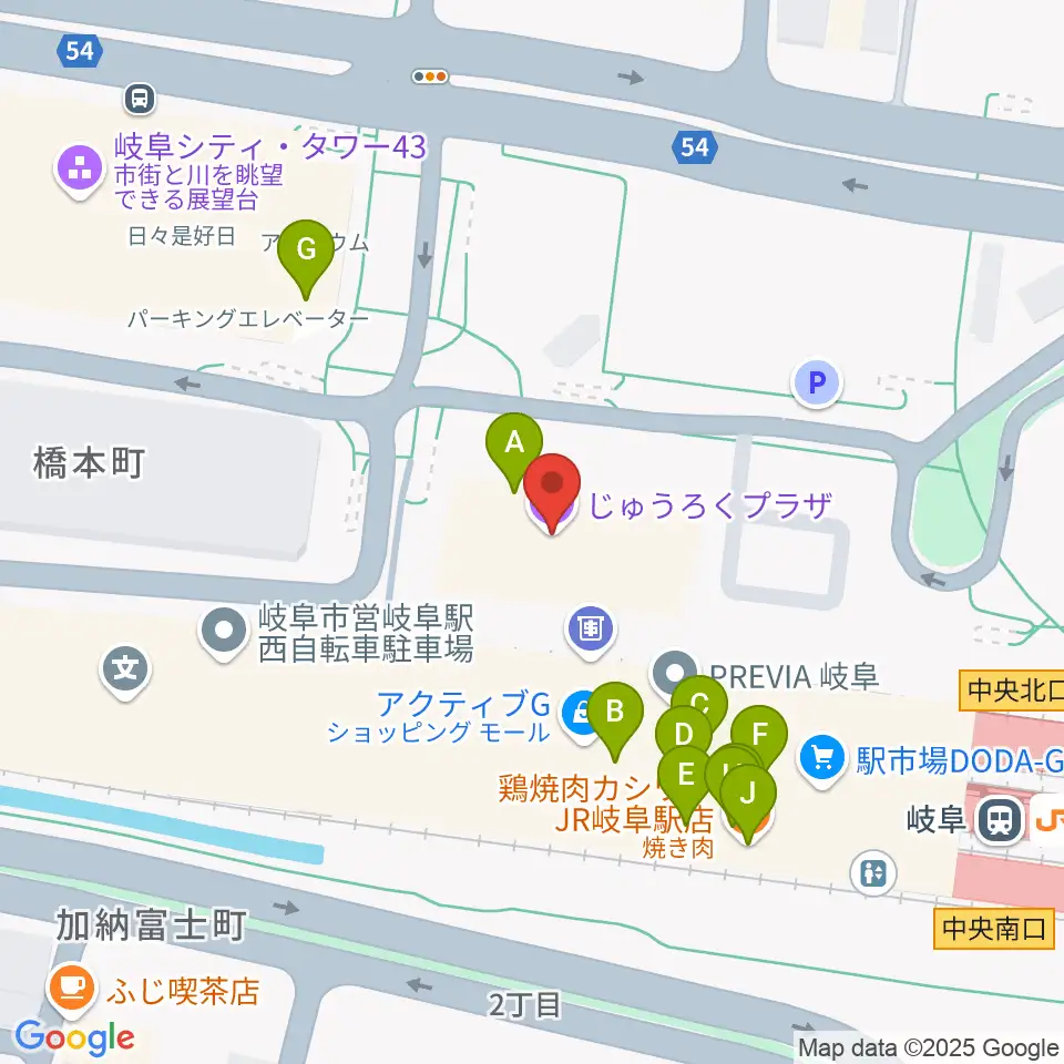 じゅうろくプラザ周辺のファミレス・ファーストフード一覧地図