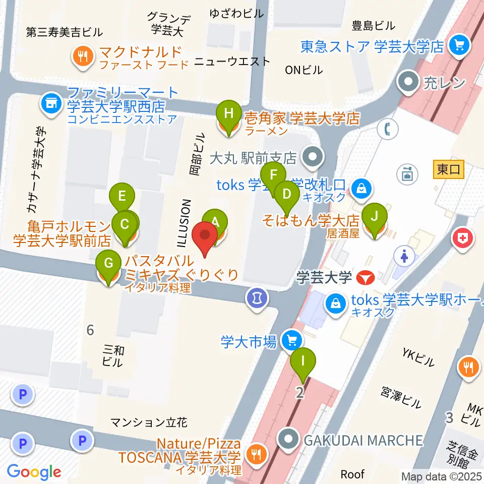 A-TRAIN周辺のファミレス・ファーストフード一覧地図