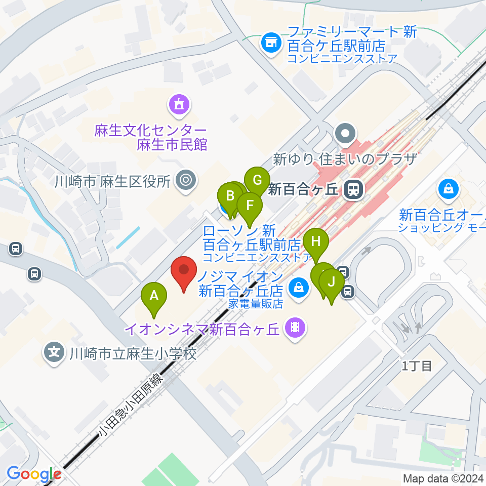 新百合トウェンティワンホール周辺のファミレス・ファーストフード一覧地図