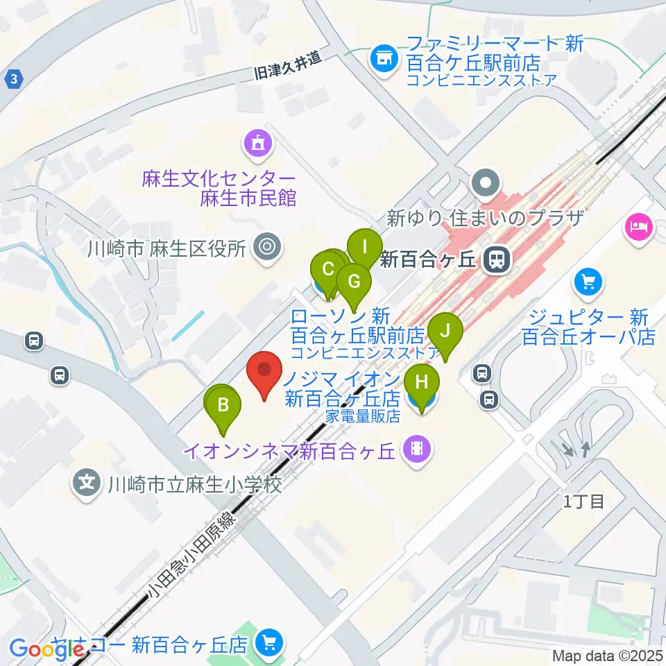 新百合トウェンティワンホール周辺のファミレス・ファーストフード一覧地図