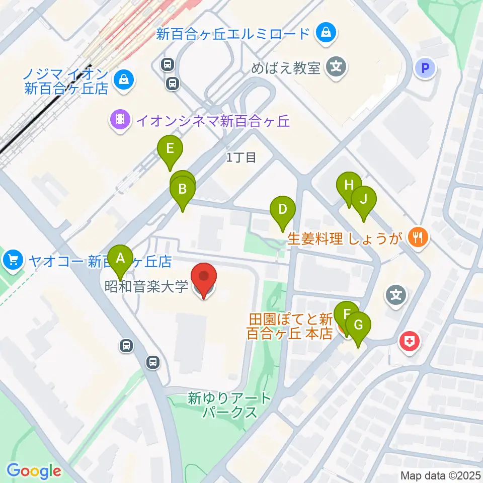 昭和音楽大学 ユリホール周辺のファミレス・ファーストフード一覧地図