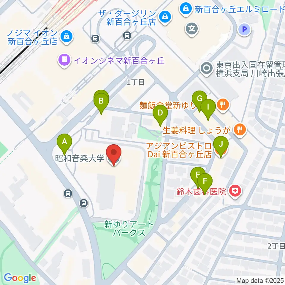 昭和音楽大学 ユリホール周辺のファミレス・ファーストフード一覧地図