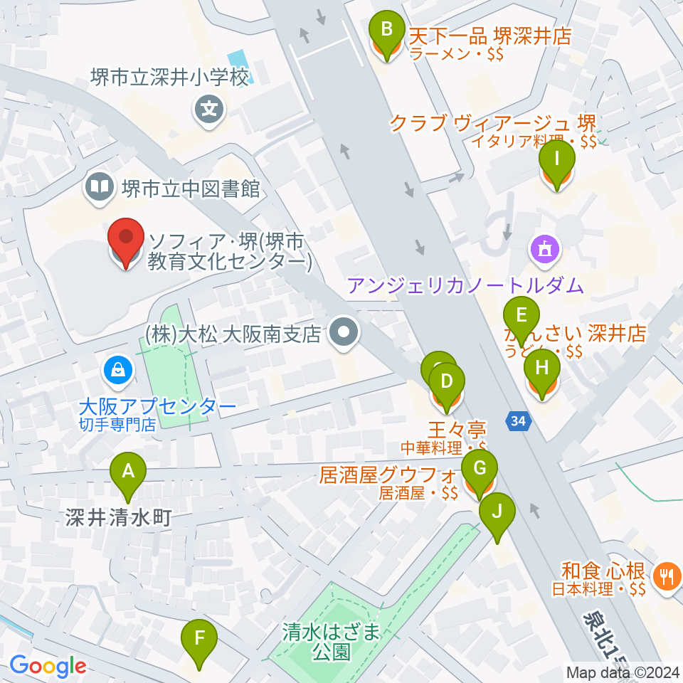 ソフィア・堺周辺のファミレス・ファーストフード一覧地図