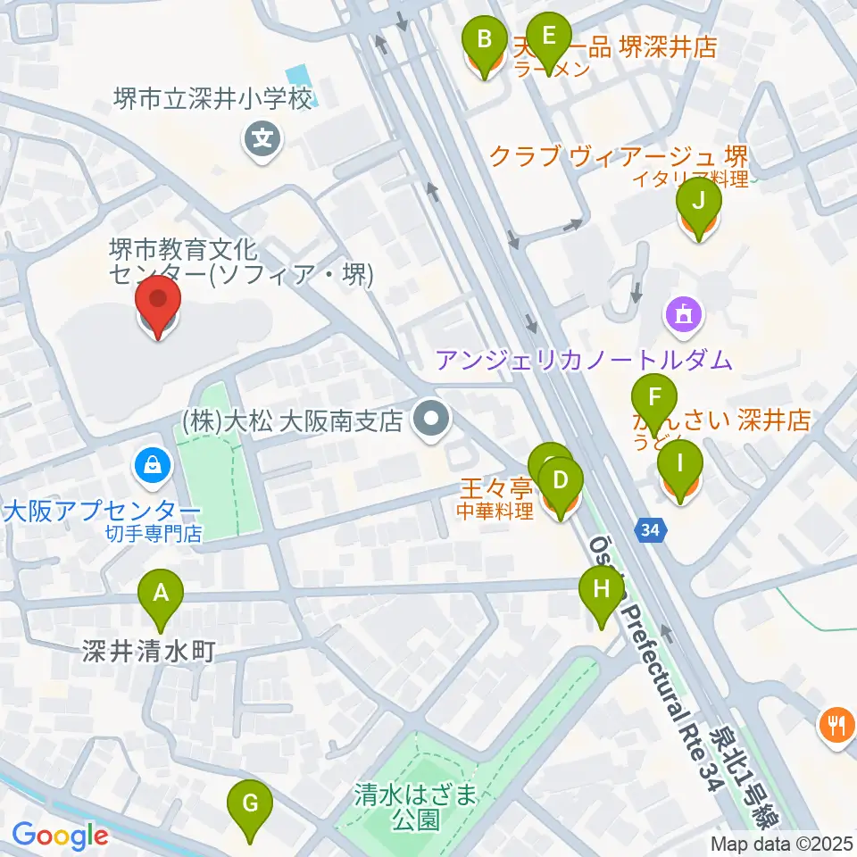 ソフィア・堺周辺のファミレス・ファーストフード一覧地図
