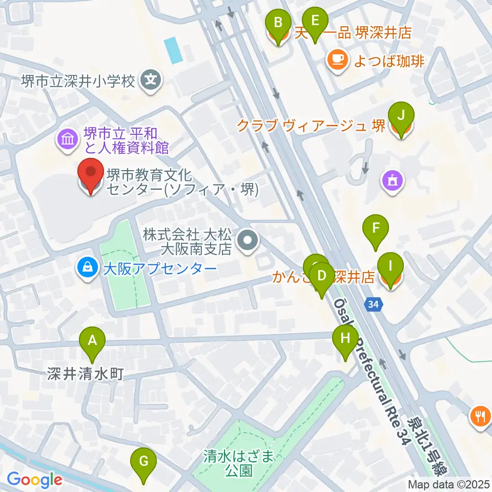 ソフィア・堺周辺のファミレス・ファーストフード一覧地図