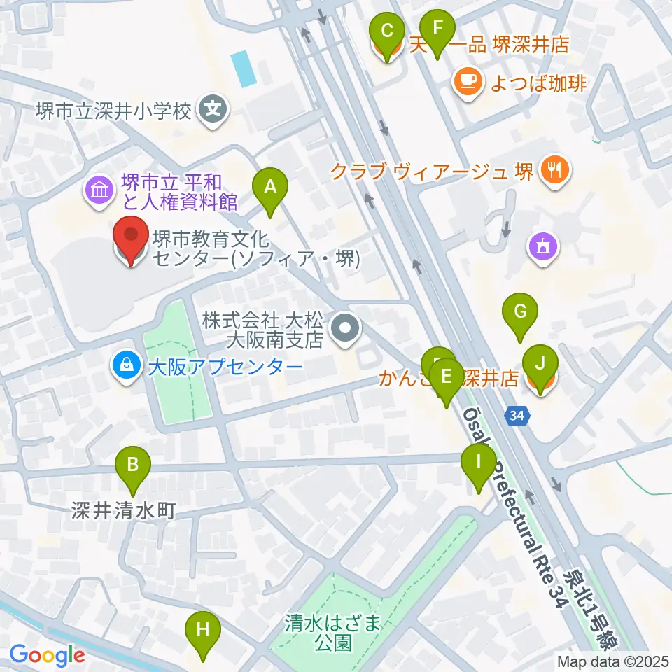 ソフィア・堺周辺のファミレス・ファーストフード一覧地図