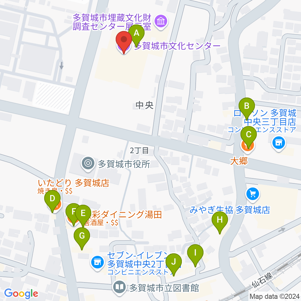 多賀城市民会館周辺のファミレス・ファーストフード一覧地図