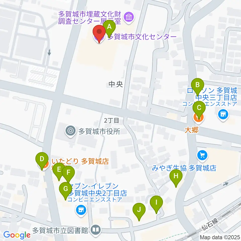 多賀城市民会館周辺のファミレス・ファーストフード一覧地図