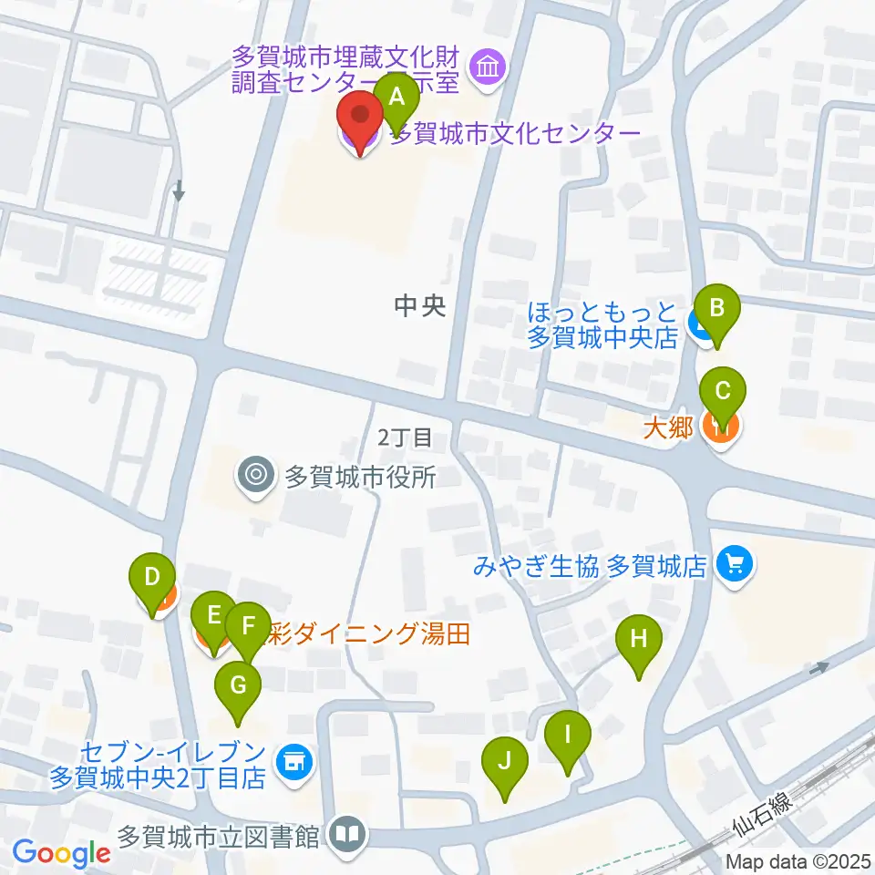 多賀城市民会館周辺のファミレス・ファーストフード一覧地図