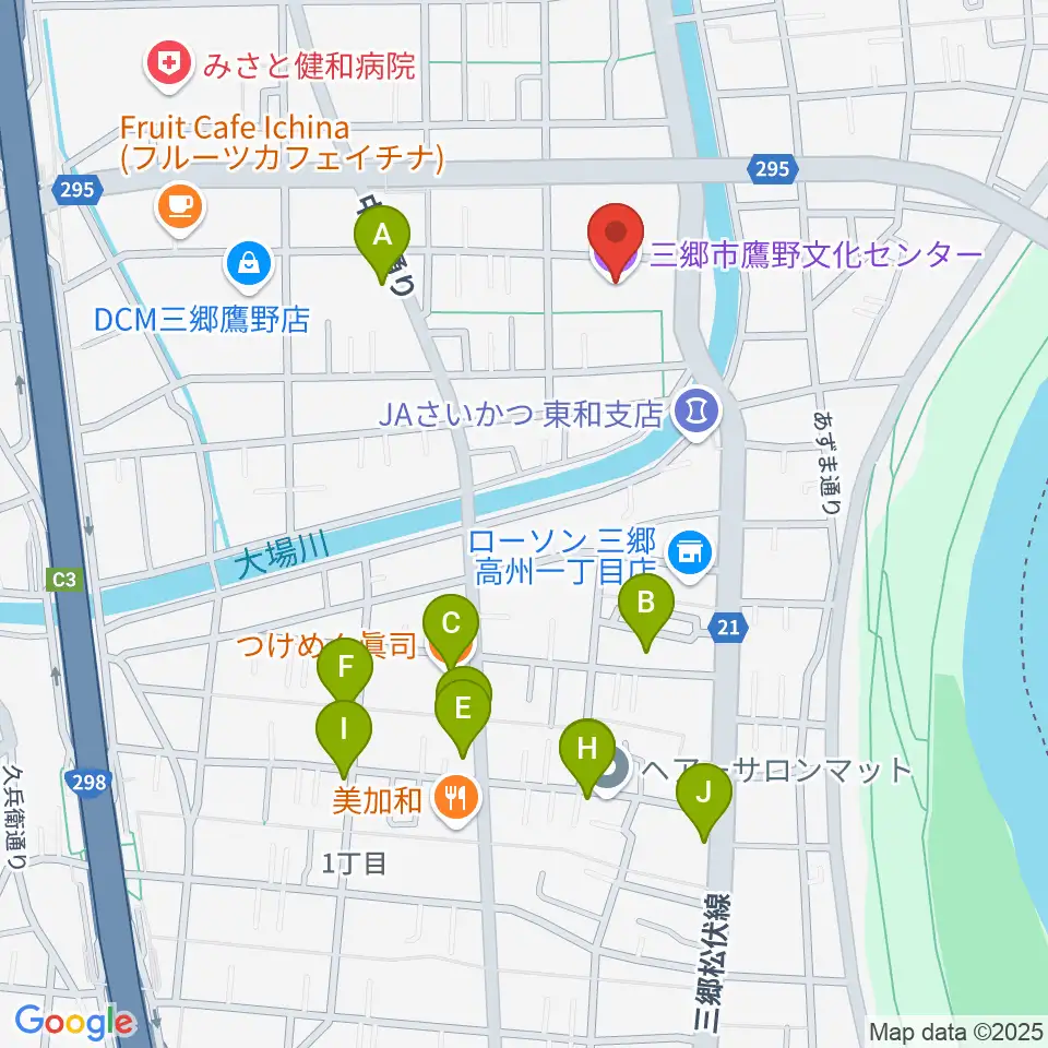 三郷市鷹野文化センター周辺のファミレス・ファーストフード一覧地図