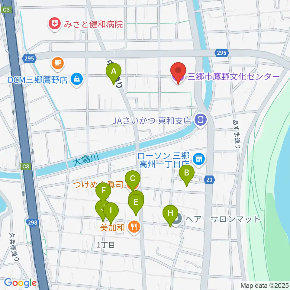 三郷市鷹野文化センター周辺のファミレス・ファーストフード一覧地図