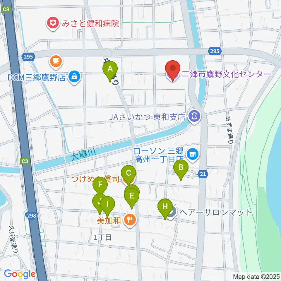 三郷市鷹野文化センター周辺のファミレス・ファーストフード一覧地図