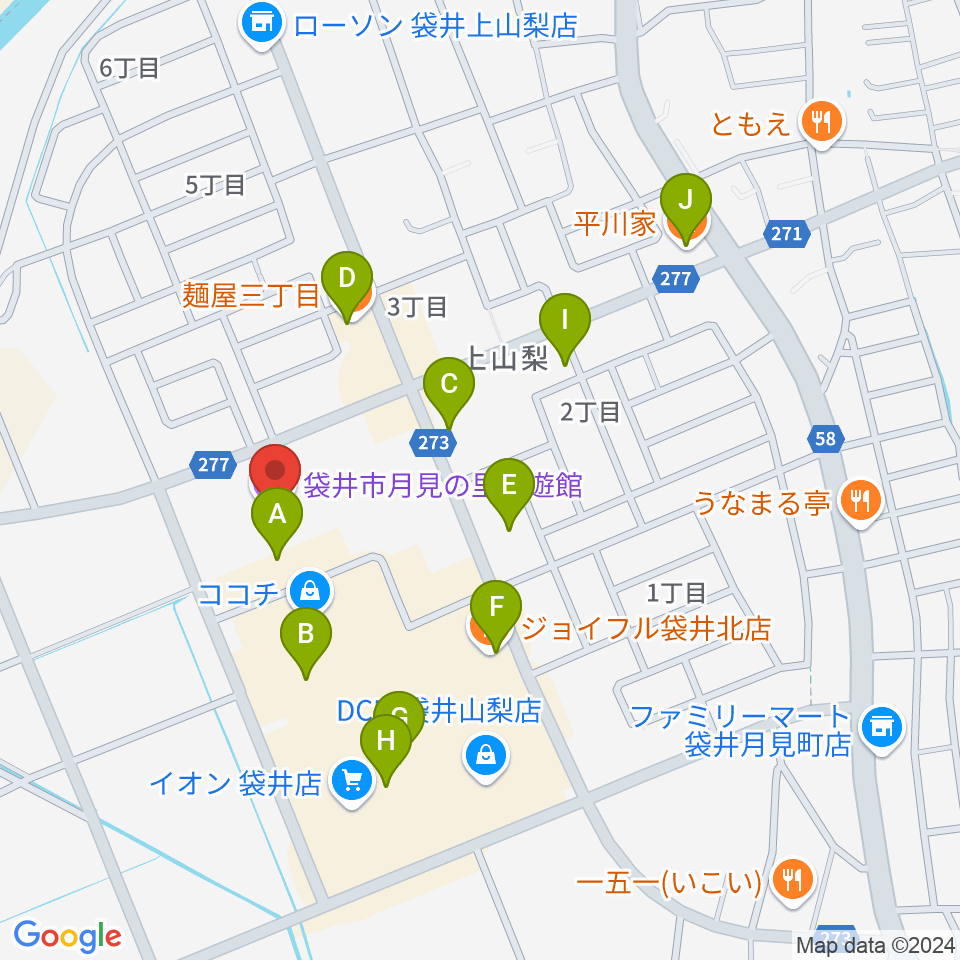 袋井市月見の里学遊館 うさぎホール周辺のファミレス・ファーストフード一覧地図