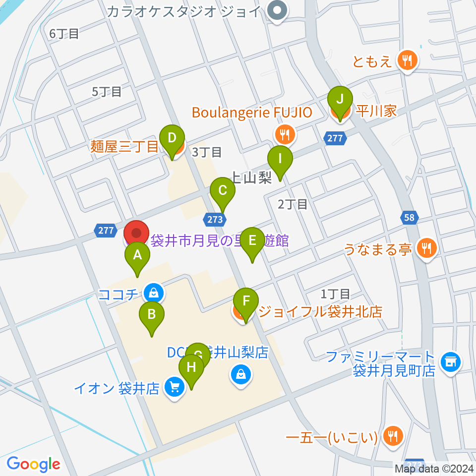 袋井市月見の里学遊館 うさぎホール周辺のファミレス・ファーストフード一覧地図