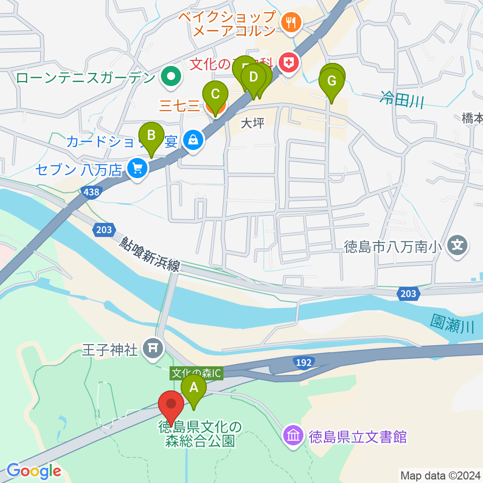 徳島県立21世紀館周辺のファミレス・ファーストフード一覧地図