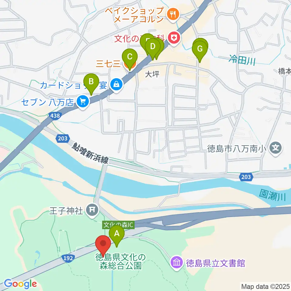 徳島県立21世紀館周辺のファミレス・ファーストフード一覧地図
