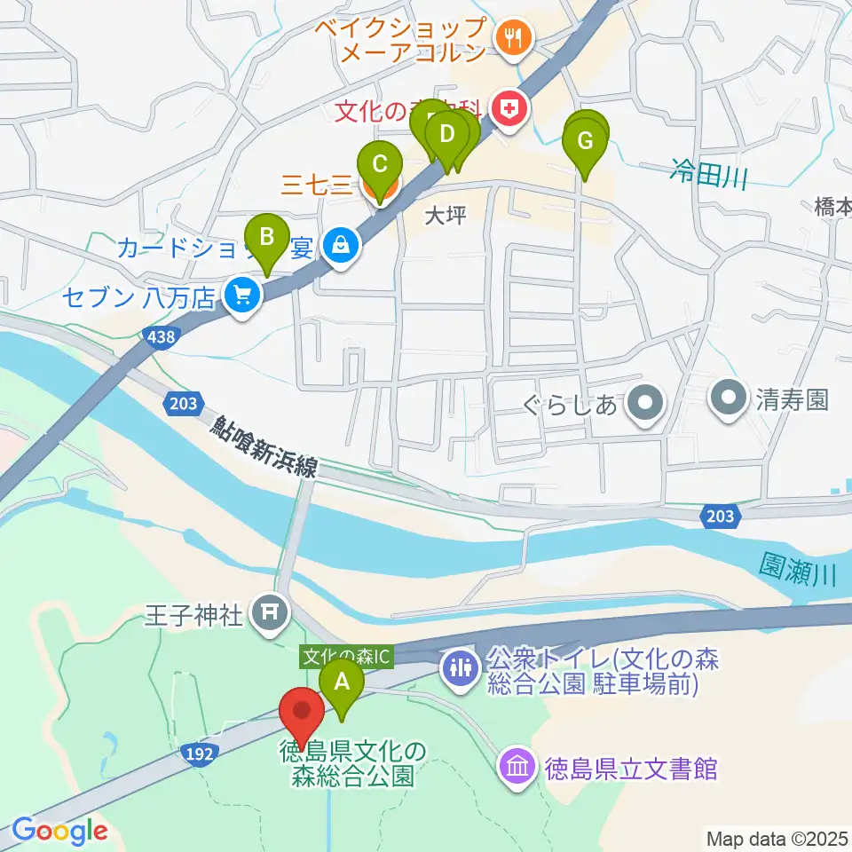 徳島県立21世紀館周辺のファミレス・ファーストフード一覧地図