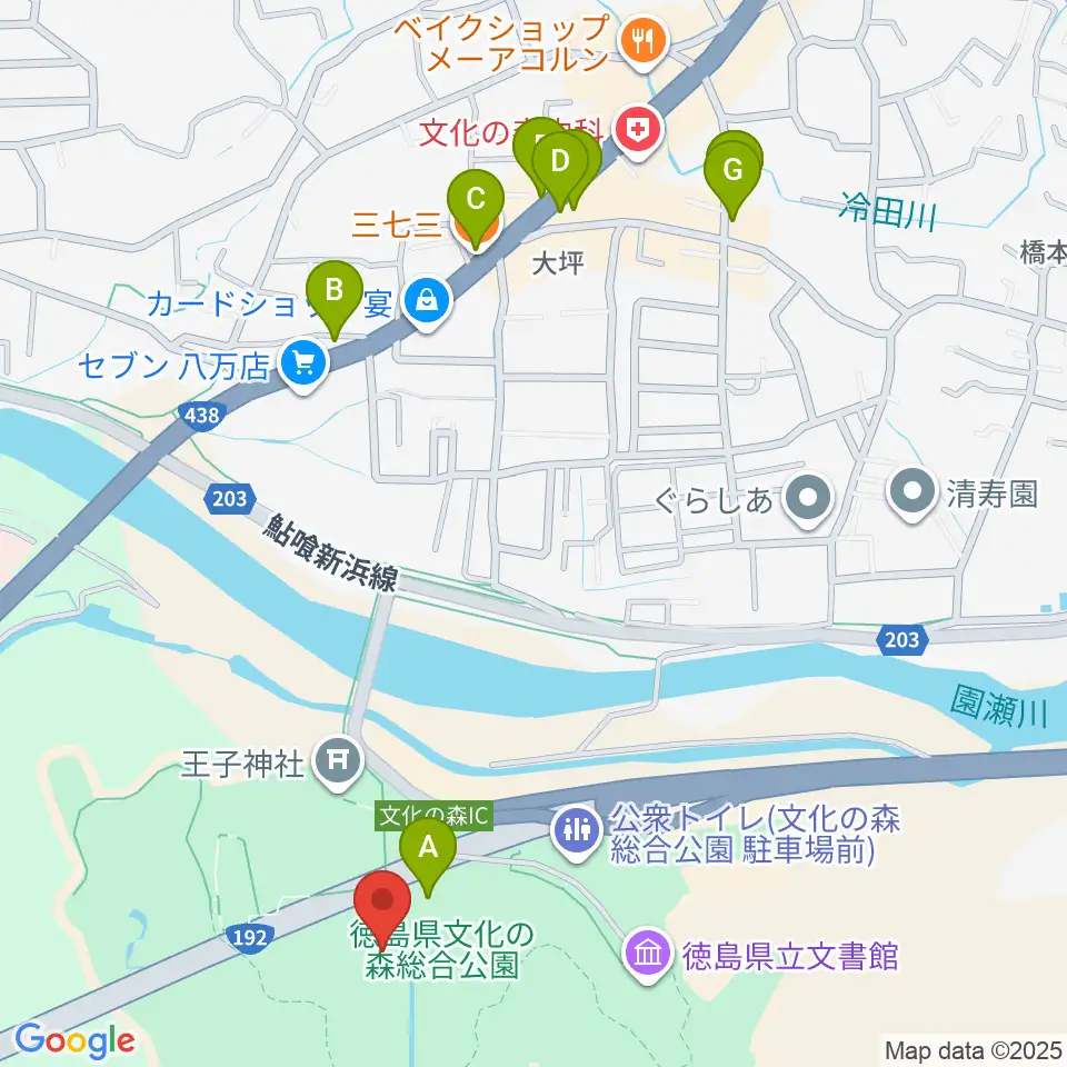 徳島県立21世紀館周辺のファミレス・ファーストフード一覧地図