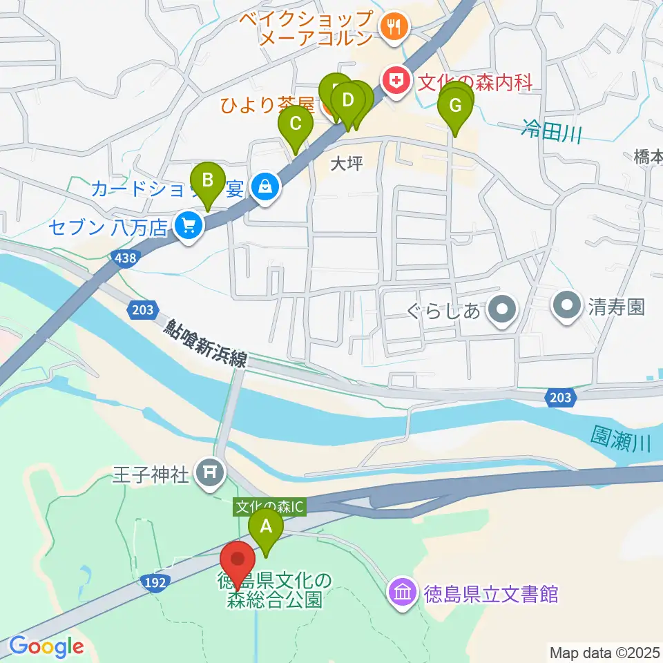 徳島県立21世紀館周辺のファミレス・ファーストフード一覧地図