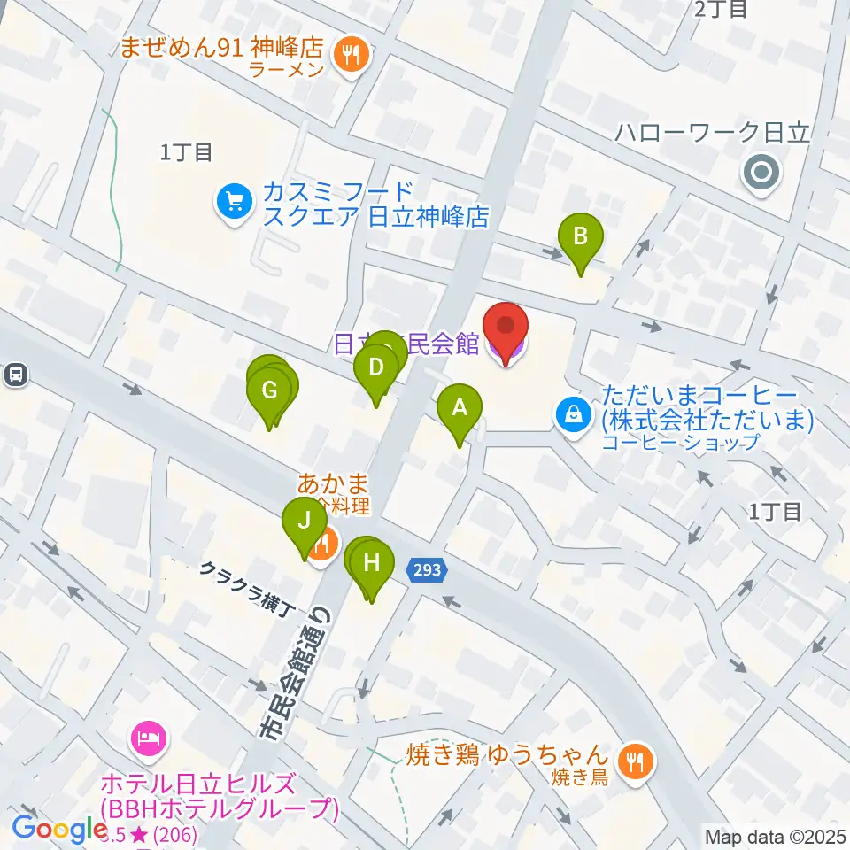 日立市民会館周辺のファミレス・ファーストフード一覧地図