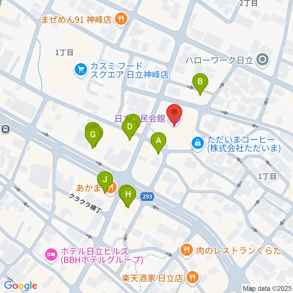 日立市民会館周辺のファミレス・ファーストフード一覧地図