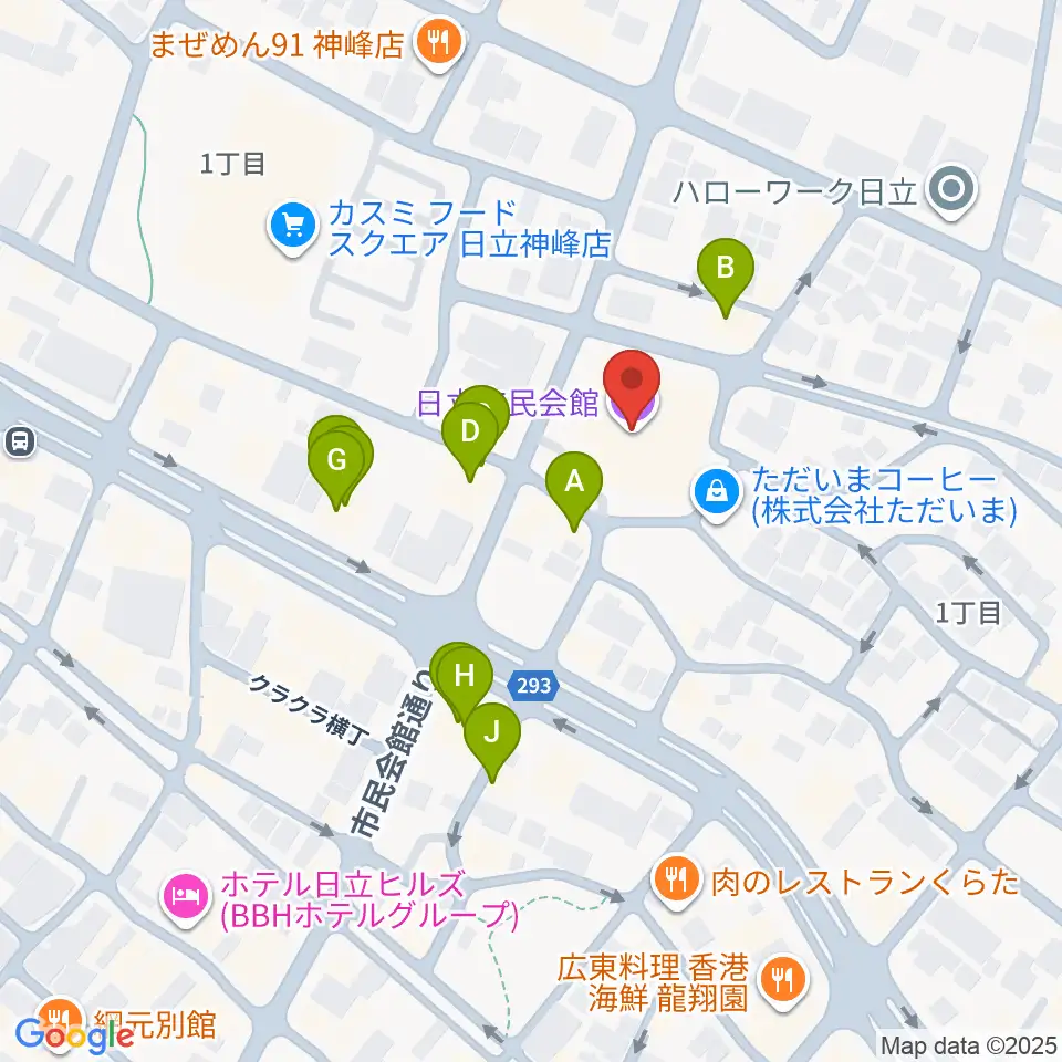 日立市民会館周辺のファミレス・ファーストフード一覧地図